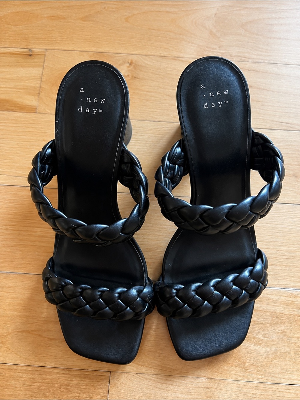 A New Day Black Braided Block Heel Slide Sandals Size 9 - Picture 5 of 7